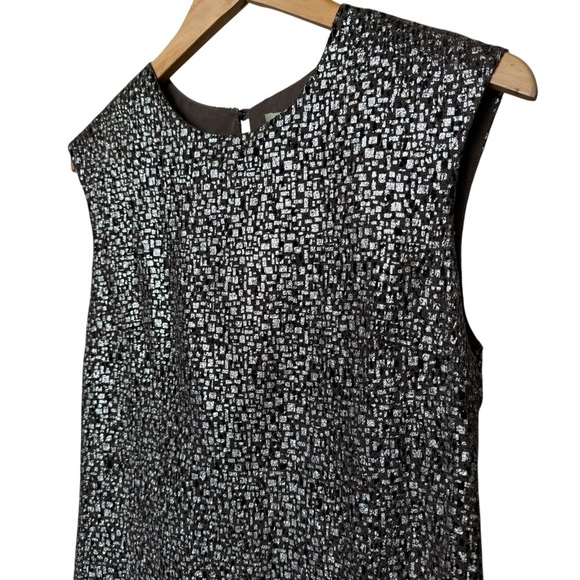 Twelfth Street Cynthia Vincent Black & Metallic Silver Shift Dress S Wool Silk - Picture 2 of 9